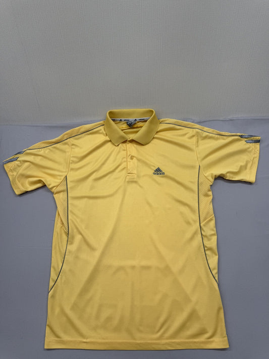 Adidas Men's Yellow Polo Shirt – Size XL, Striped, Short Sleeve