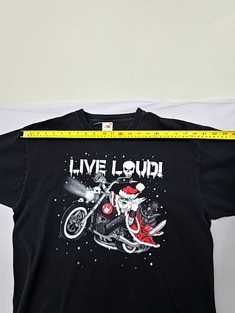 Fruit of the Loom Men's Black Santa Biker Skull T-Shirt XL Heavy Cotton