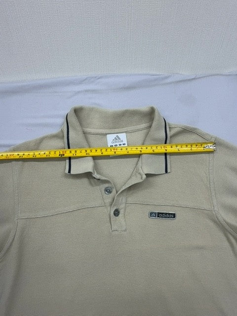 Adidas Men's Beige Short Sleeve Polo Shirt Golf 3 Stripes Button