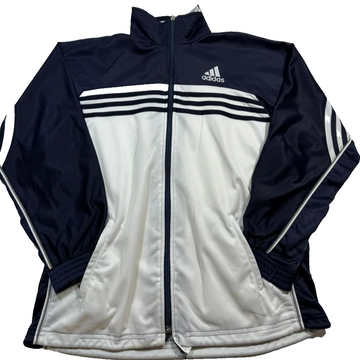 Adidas Men's Navy Blue White Full Zip Track Jacket Stand Collar Stripes Size S