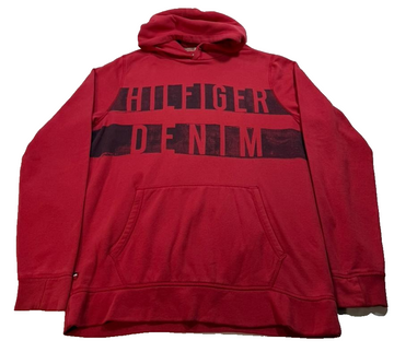 Tommy Hilfiger Denim Red Hoodie Sweatshirt Men's XL Pullover Logo Graphic