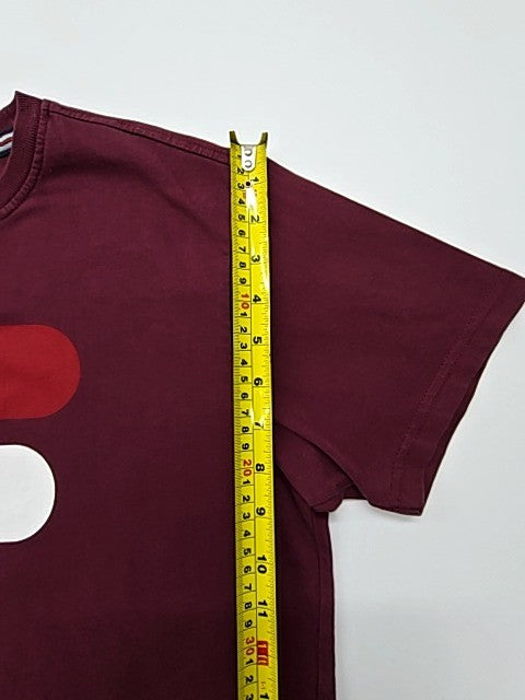 Fila Men Burgundy Logo T-Shirt Size S Crew Neck 100% Cotton Jersey