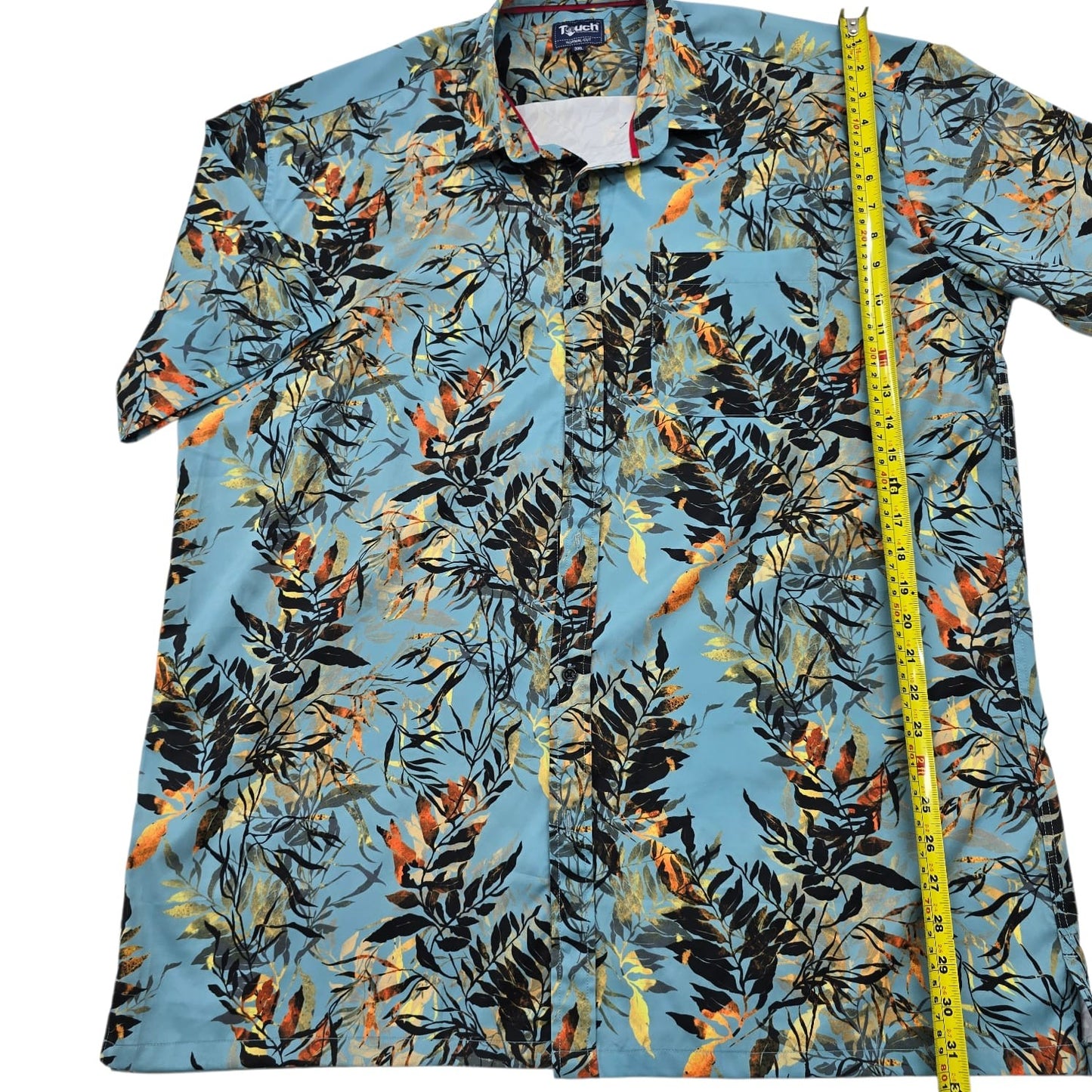 Touch Men's Blue Floral Camp Collar Cotton Shirt 3XL Vintage