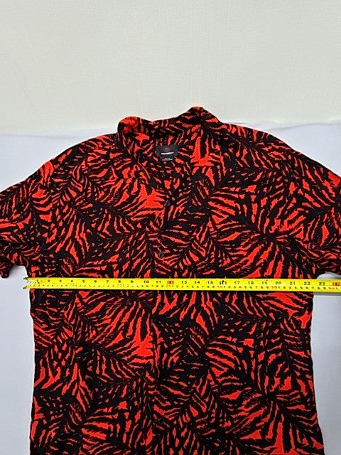 Pull&Bear Men's Red Palm Camp Collar Short Sleeve Shirt Size L