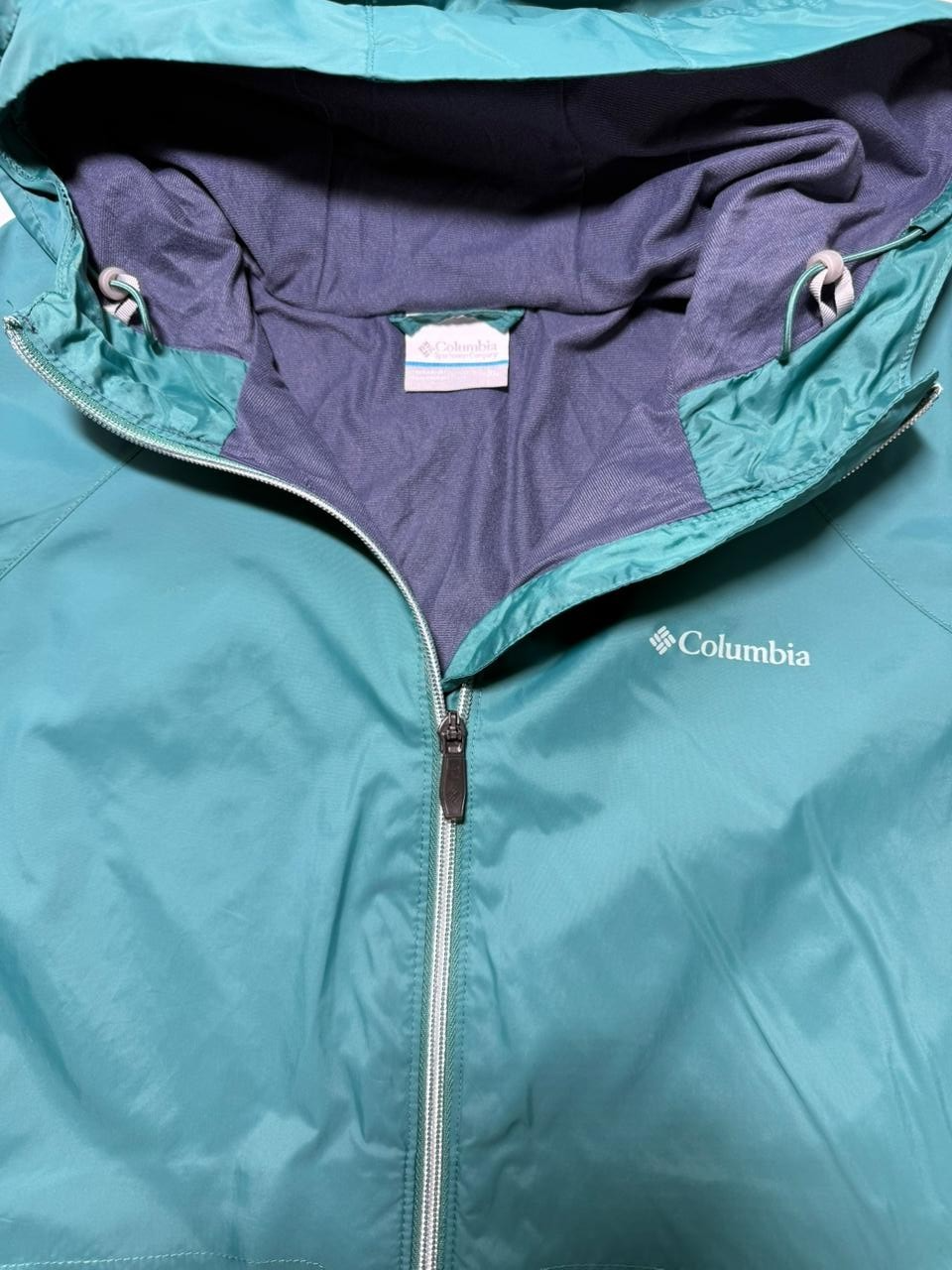 Columbia Women's Teal Waterproof Hooded Rain Jacket Long Length Size XL
