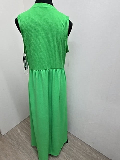 Isaac Mizrahi Green Maxi Dress Sleeveless Crew Neck Ruched Waist L