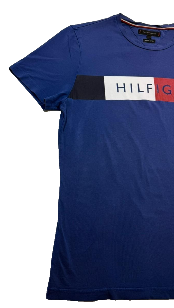 Tommy Hilfiger Men's Blue Organic Cotton T-Shirt Logo Short Sleeve Size L