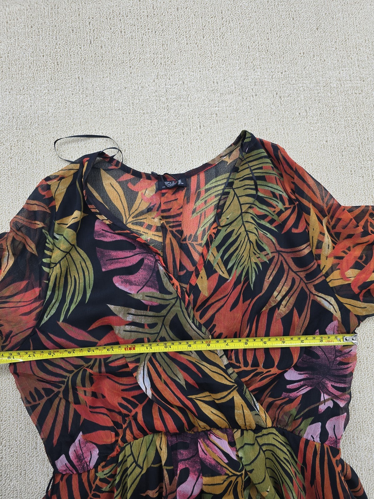 Spy Zone Exchange L Multicolor Floral Chiffon Maxi Long Sleeve V-Neck Dress