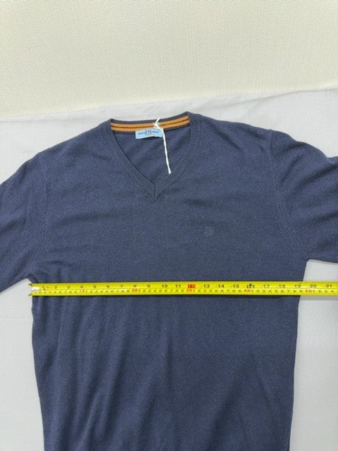 Harmont & Blaine Men's Navy V-Neck Sweater L Orange Trim Long Sleeve