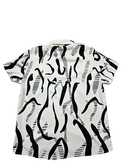 SHEIN Unisex Black White Striped Short Sleeve Button Shirt XXL