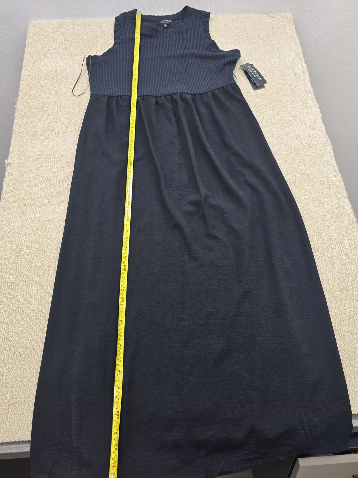 Isaac Mizrahi Black Sleeveless Maxi Dress L Waffle Knit Smocked USA