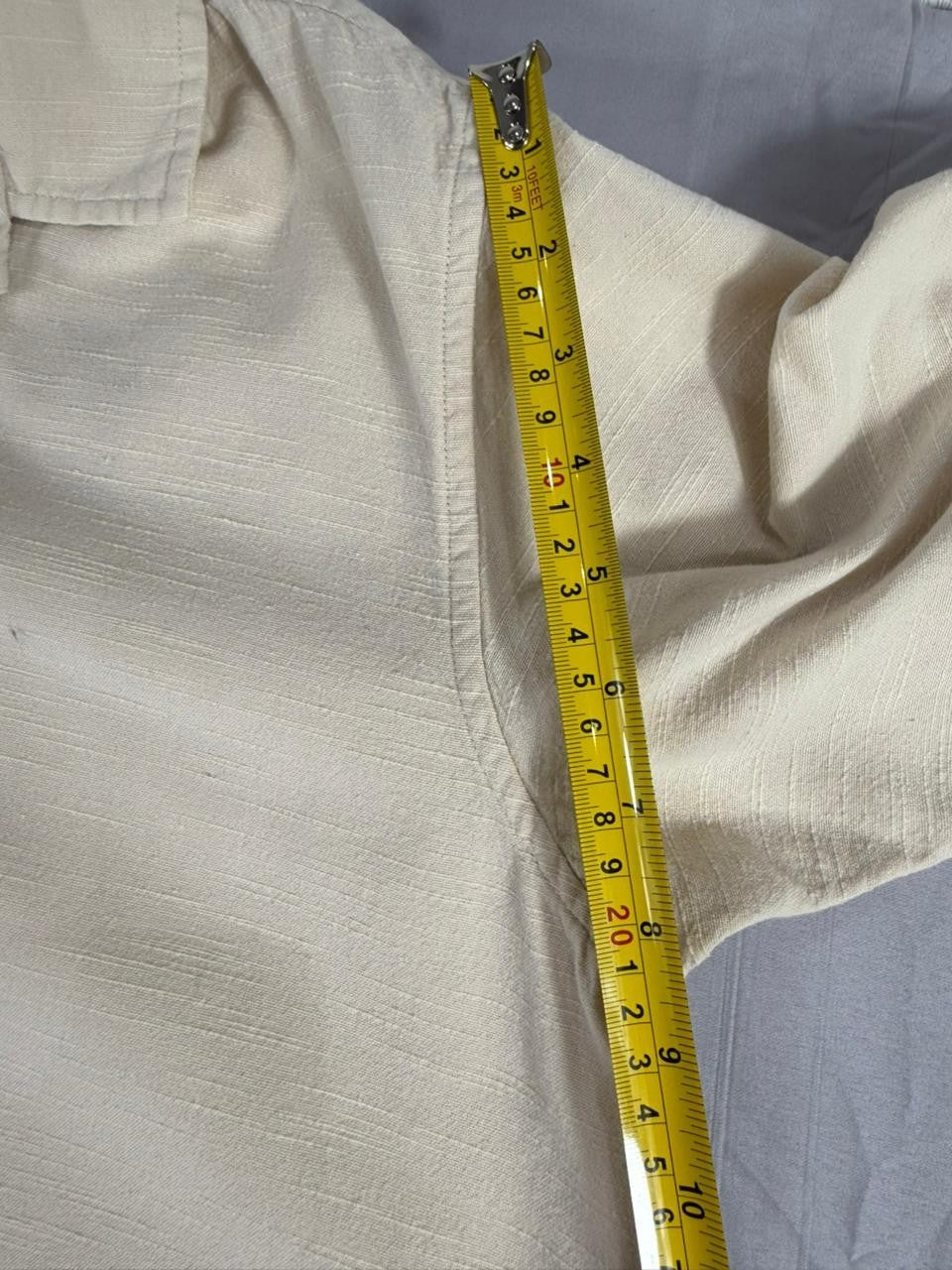Dickies Men's Large Beige Tropical Palm Print Short Sleeve Button-Up Shirt 100%