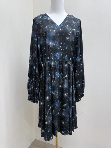Karl Lagerfeld Galaxy Celestial Black V-Neck Long Sleeve Dress