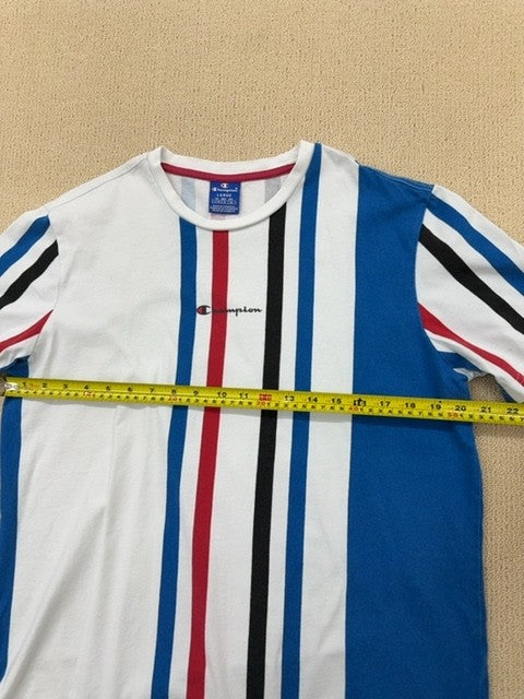 Champion Men's Multi Striped Short Sleeve T-Shirt Large Logo Crewneck