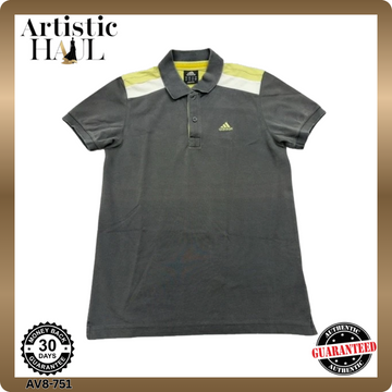 Adidas Men's Grey Striped Polo Shirt Size S Short Sleeve