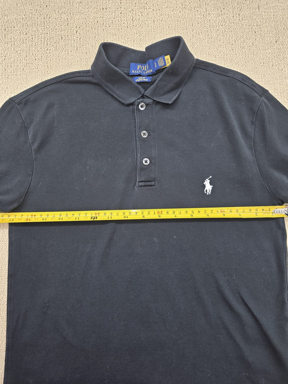 Polo Ralph Lauren Slim Fit Navy Cotton Mesh Polo S Short Sleeve