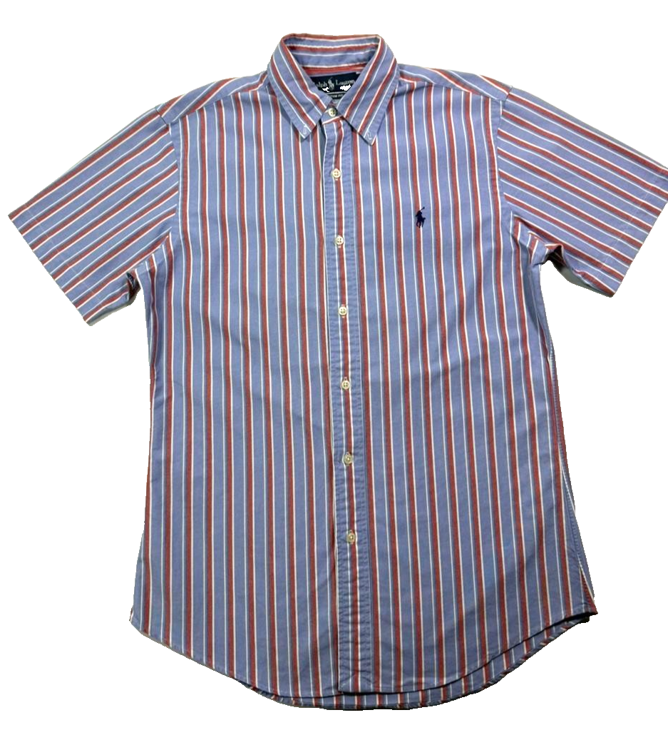 Polo Ralph Lauren Short-Sleeve Striped Oxford Shirt In Blue,Red, And White