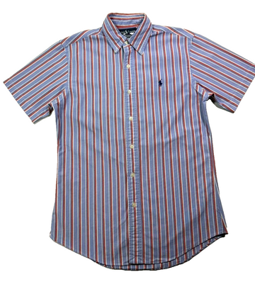 Polo Ralph Lauren Short-Sleeve Striped Oxford Shirt In Blue,Red, And White