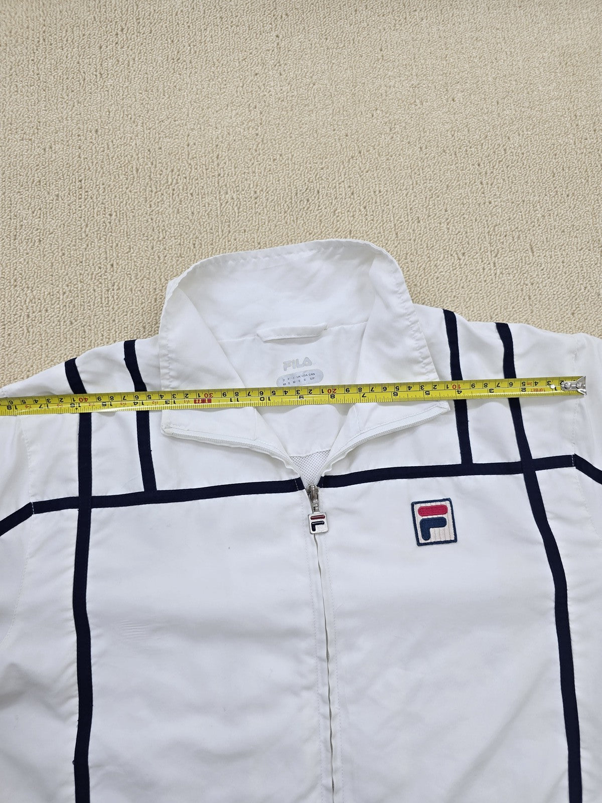 Fila White Striped Track Jacket S Unisex Activewear Polyester