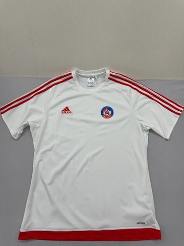 Adidas Men's XL White Striped Climalite Short Sleeve Jersey Crewneck