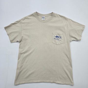 Gildan Men Light Gray Fishing Pocket T-Shirt Size L Regular Fit
