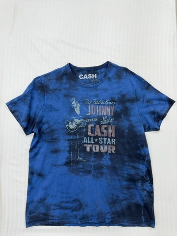 Johnny Cash Unisex Navy Blue Tie Dye All Star Tour XL Vintage