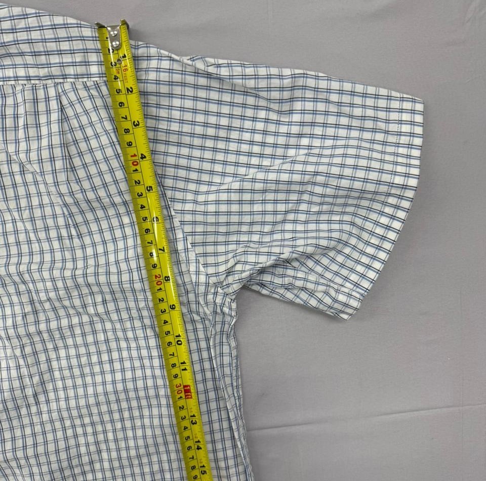 Lacoste Men's Blue White Checkered Short Sleeve Shirt Size 42