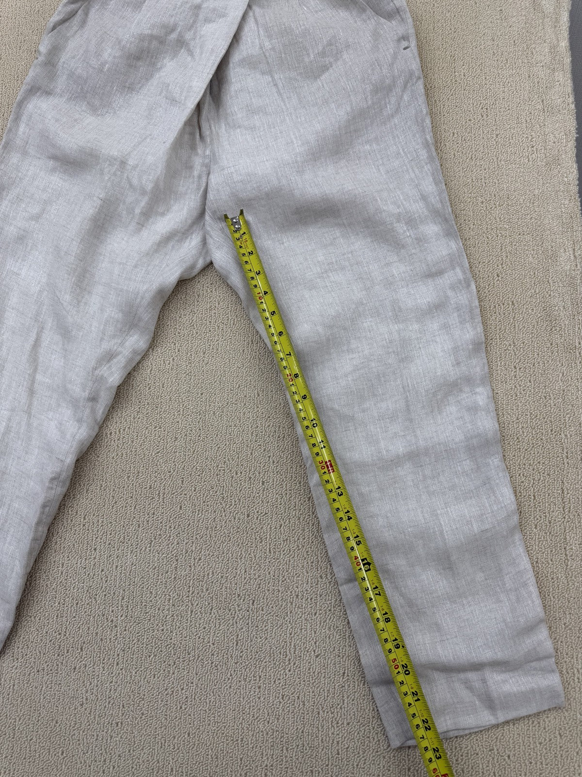 Reiko Women's Beige Linen Pants M Elastic Waist Solid Regular