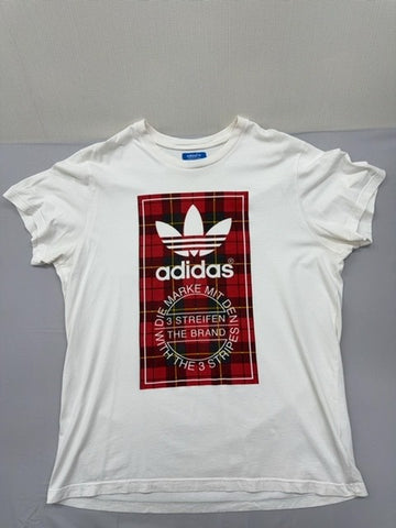 Adidas Women's XL White Plaid Graphic T-Shirt Cotton Short Sleeve