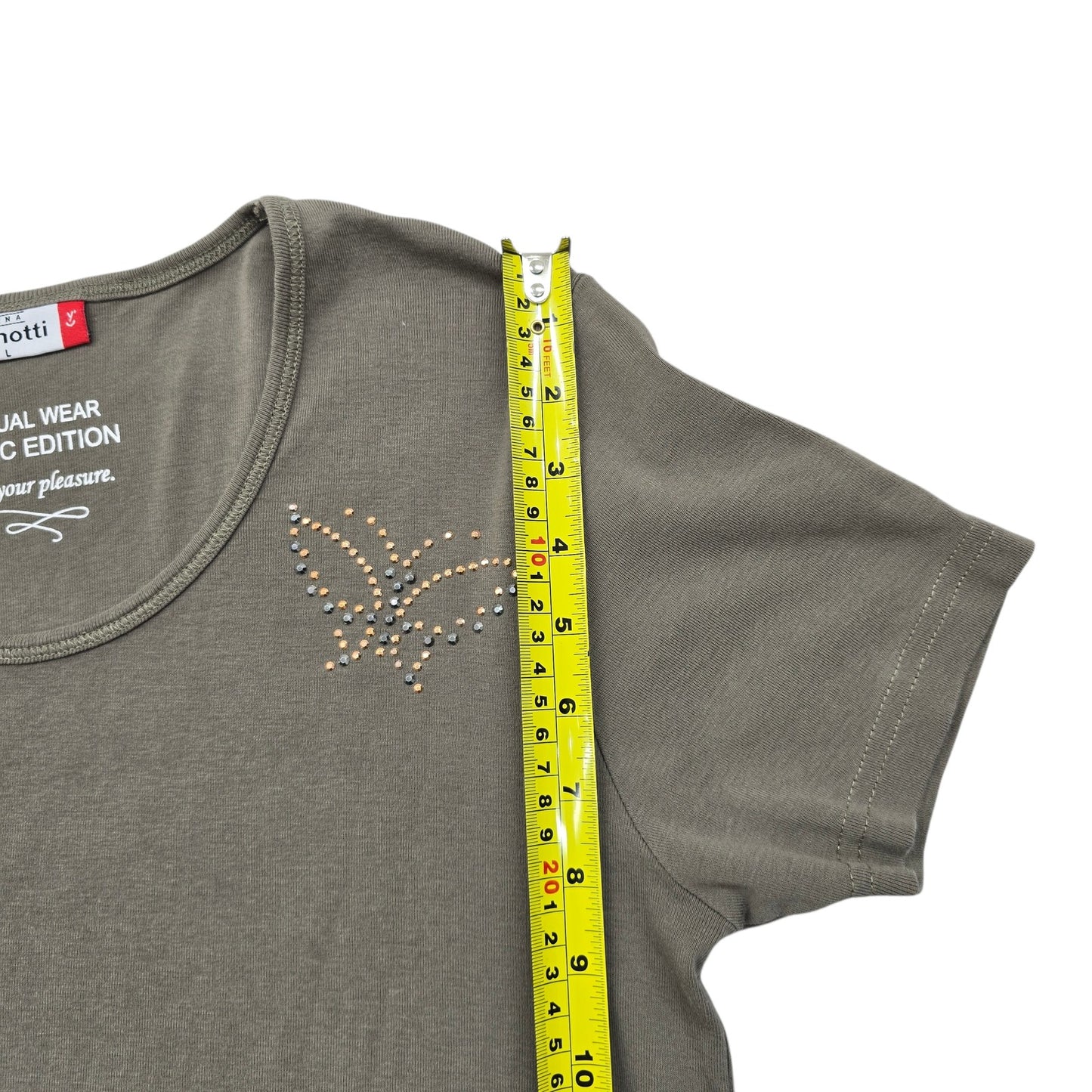 Benotti Boys L Olive Gray Rhinestone Graphic Crew Neck T-Shirt