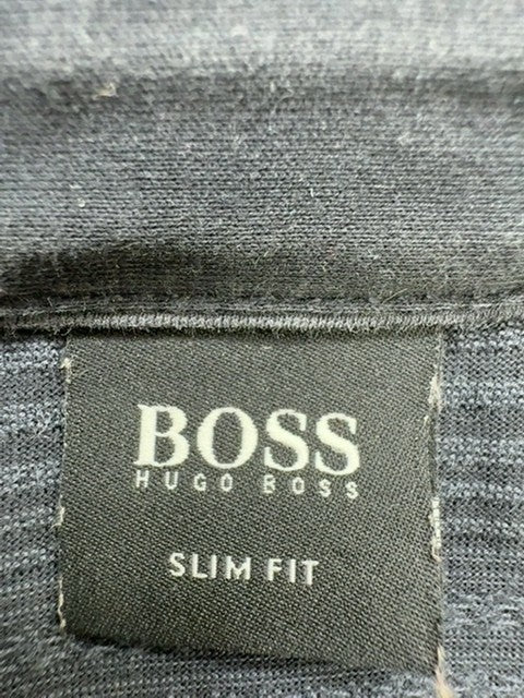 HUGO BOSS Men Navy Striped Polo Slim Fit S Button Front Condition