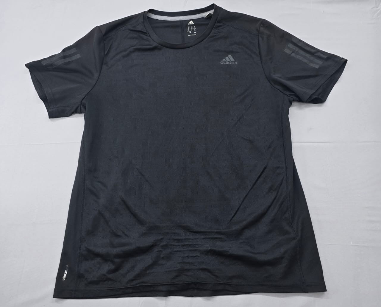 Adidas Men's Black Stripe Running T-Shirt Size L Short Sleeve