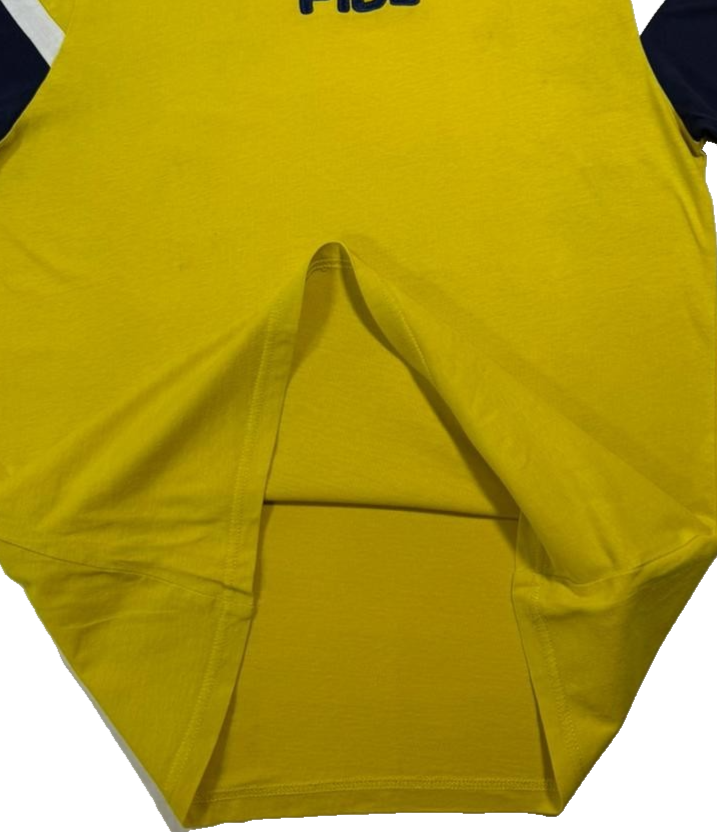 Fila Men's Mustard Yellow Crew Neck T-Shirt Embroidered Logo Colorblock Size S