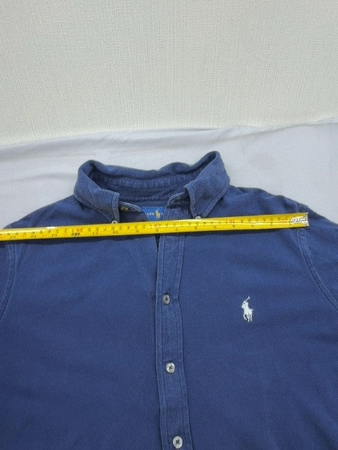 Ralph Lauren Men's Blue Mesh Button Down Shirt Slim Long Sleeve