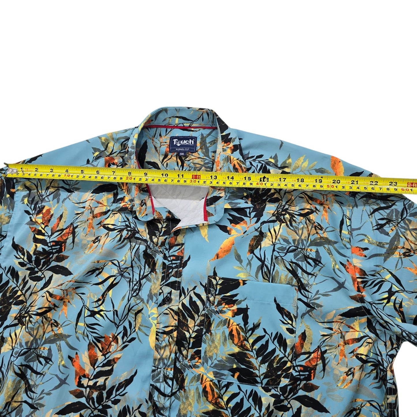 Touch Men's Blue Floral Camp Collar Cotton Shirt 3XL Vintage