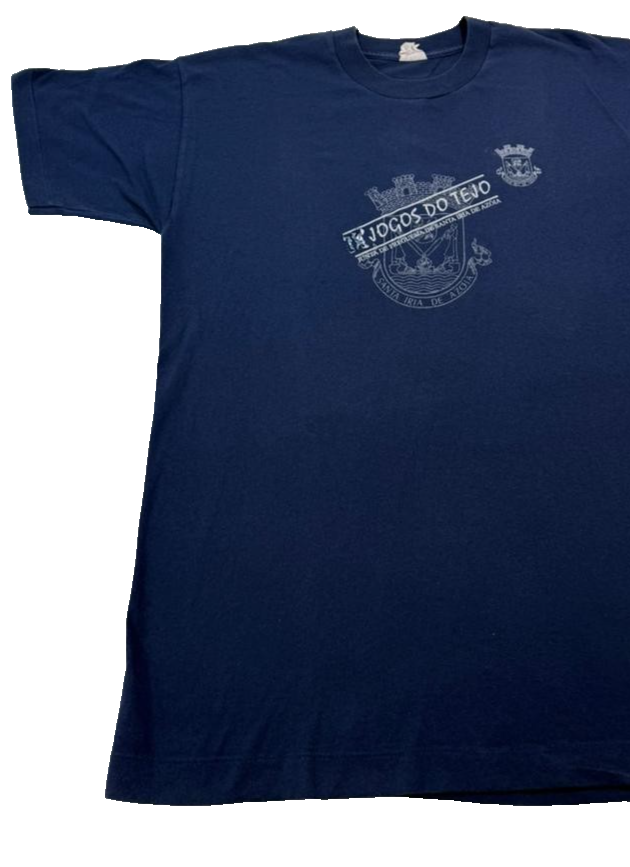 Vtg Unisex Jogos Do Tejo Portuguese T-Shirt Navy Graphic Print Size L