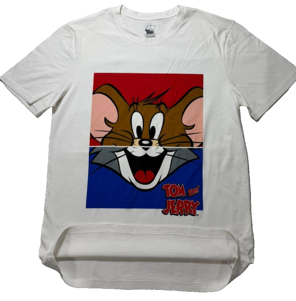Tezenis White Tom & Jerry Graphic Tee, Crew Neck Short Sleeve - Size M