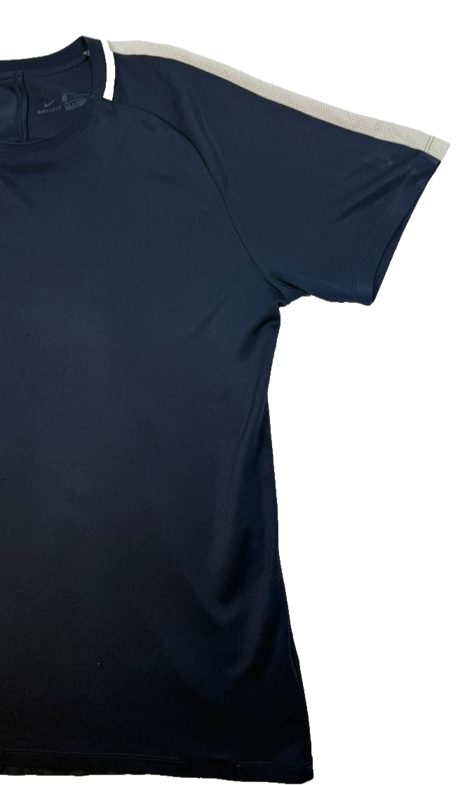 Nike Men's Navy Blue Dri-FIT Short Sleeve T-Shirt White Swoosh Logo Size L