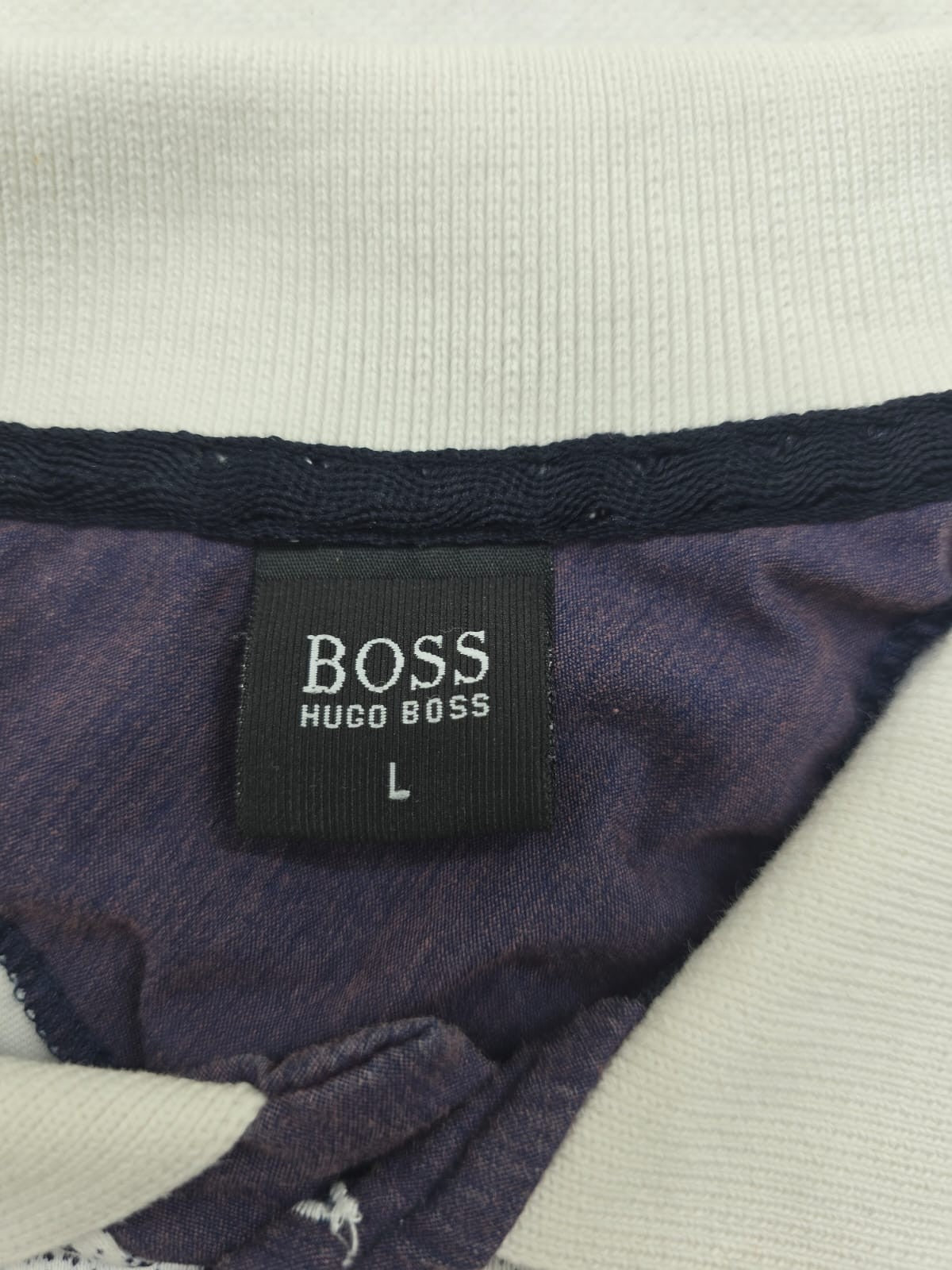 Hugo Boss Men's White Polo T-Shirt Short Sleeve Polka Dot Logo Size L Made in Tu