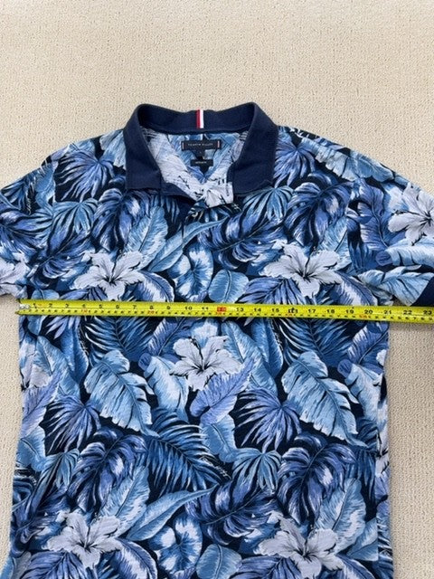 Tommy Hilfiger Men's Blue Palm Leaf Polo L Short Sleeve Cotton