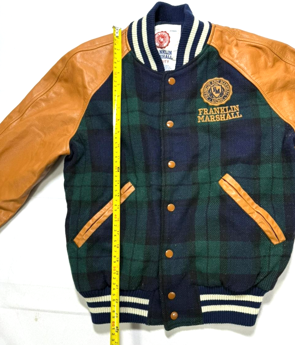 Franklin & Marshall Varsity Jacket With A Blue And Green Plaid Wool - Size XS