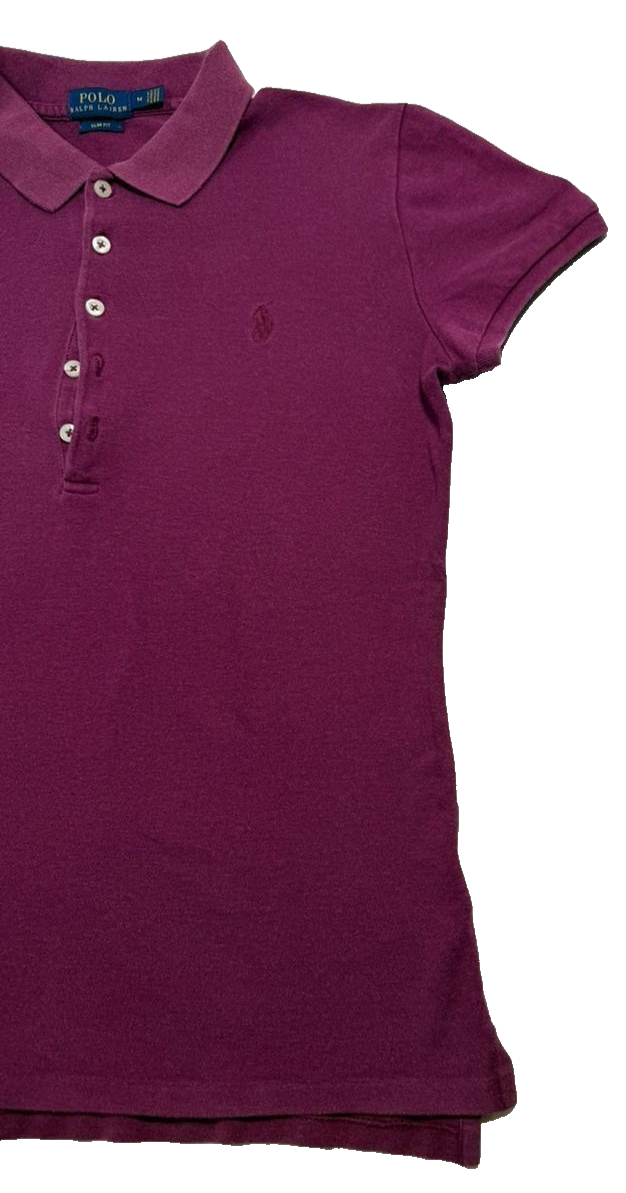 Polo Ralph Lauren Women's Magenta Slim Fit Pique Polo Shirt Pony Logo Size M