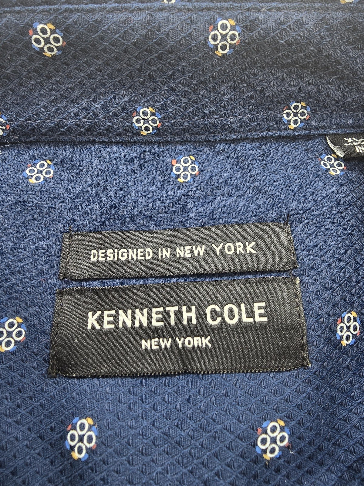 Kenneth Cole NY Men's XL Navy Polka Dot Long Sleeve Button-Down Shirt
