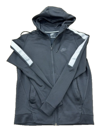 Nike Men's Grey Full-Zip Fleece Hoodie Small Stripe Cotton Polyester