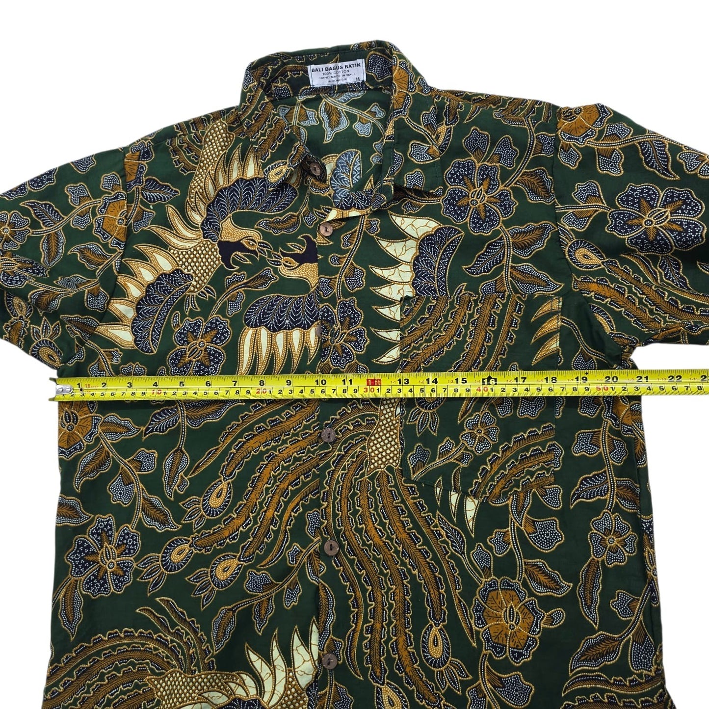 Bali Bagus Batik Men's Shirt M Short Sleeve Handmade Cotton Dark Green