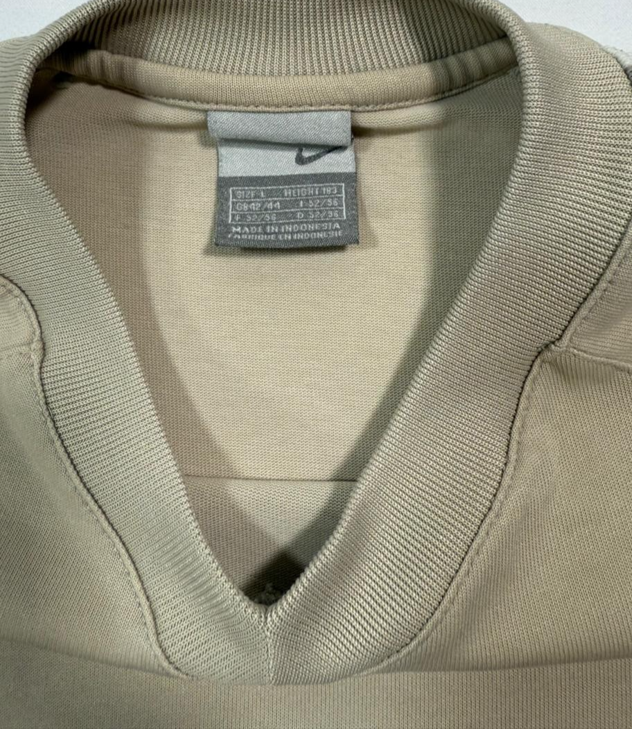 Nike Men's Beige V-Neck T-Shirt Casual Short Sleeve Cotton Tee Size L