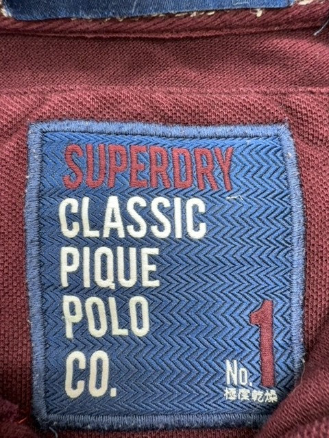 Superdry Men Burgundy Vintage Destroyed Polo Shirt Size S Classic Pique