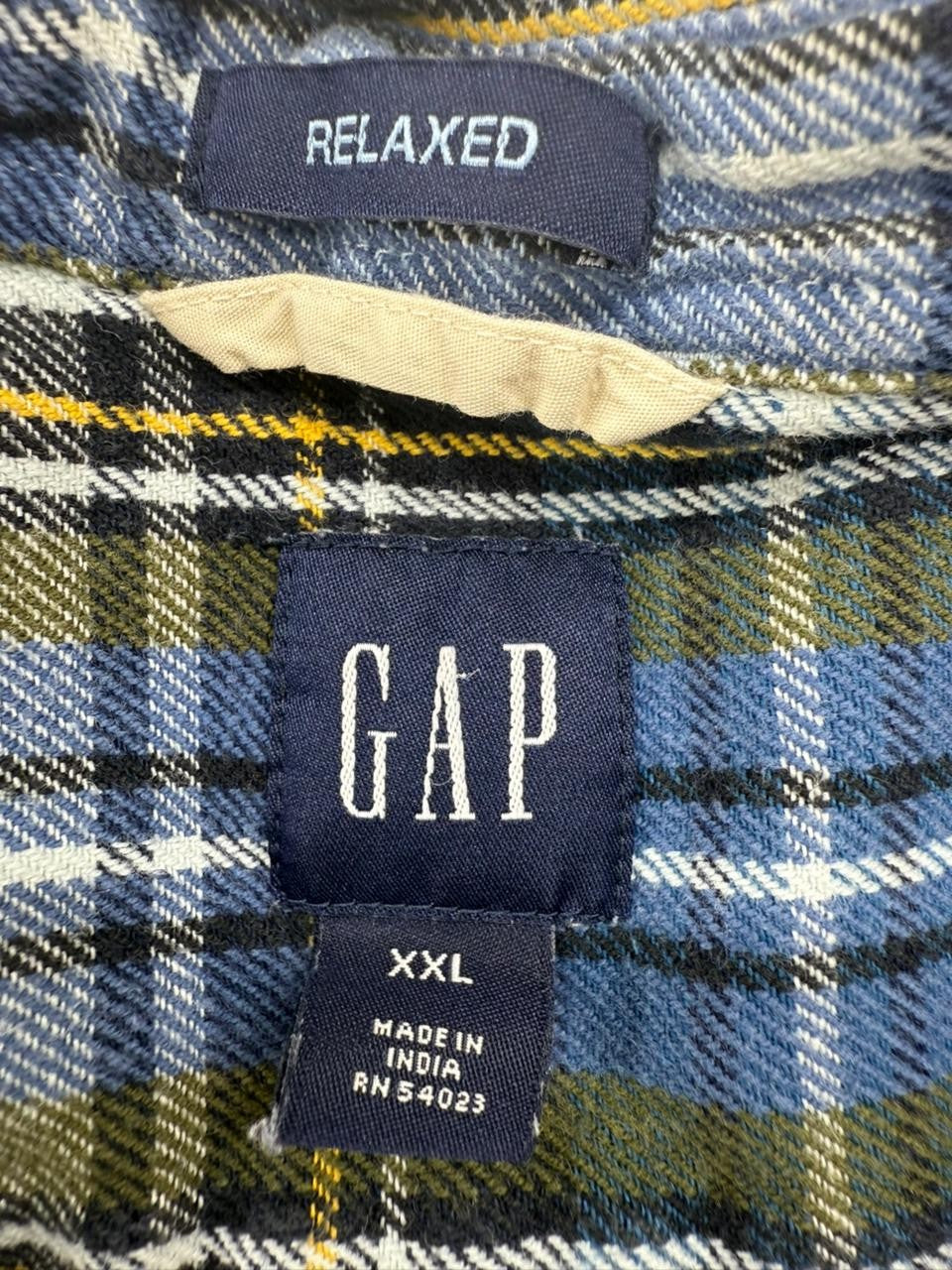 Gap Men's Blue Multi Plaid Flannel Button-Down Shirt XXL Relaxed Fit