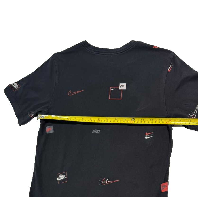 Nike Black All Over Print T-Shirt Swoosh Logo Graphic Unisex Size XS