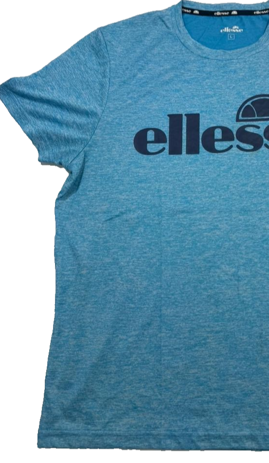 Ellesse Men's Light Blue Speckle Athletic T-Shirt Logo Crew Neck Size L